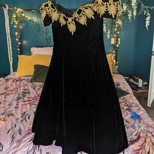 Dave & Johnny Black Velvet Dress with Gold Embroidery